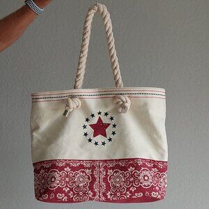 PURE Red & Blue Stars Canvas Tote Bag with Rope Handles